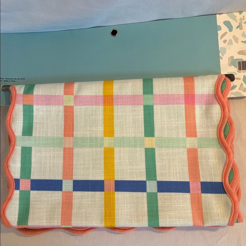 NEW The spring Shop Easter colorful white pastels plaid Table Runner 14” X 72”